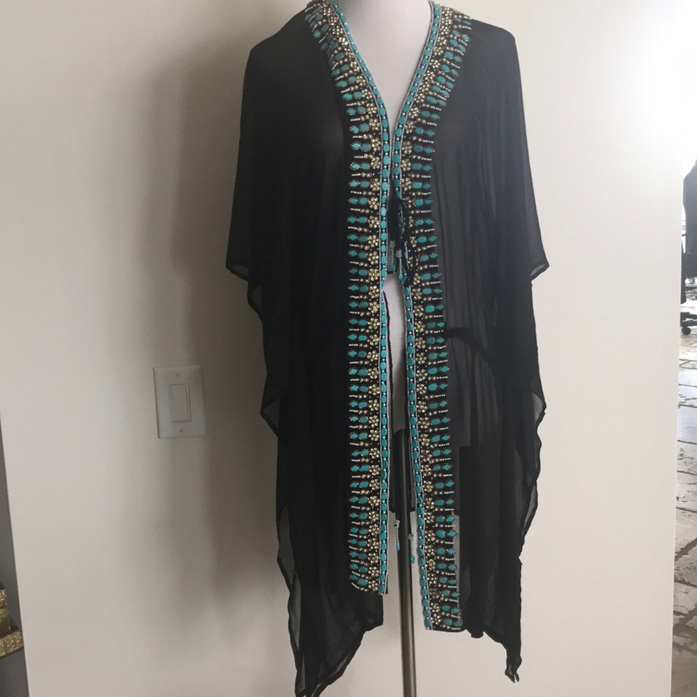 Ranees Cover-up black turquoise stone silk XLtop